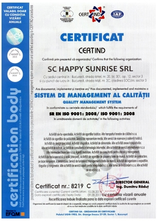 Certificat ISO Sunrise Turism